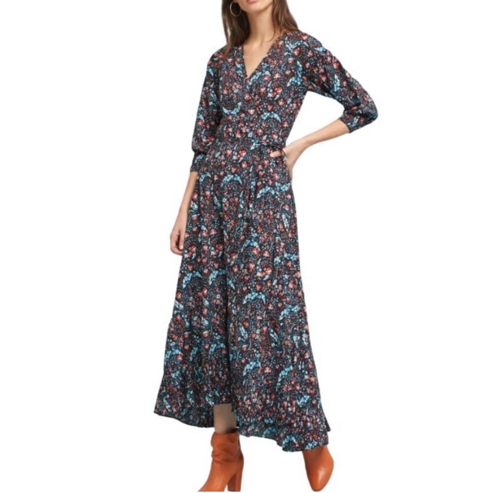 ANTHROPOLOGIE FLANNEL MAXI WRAP DRESS SIZE S